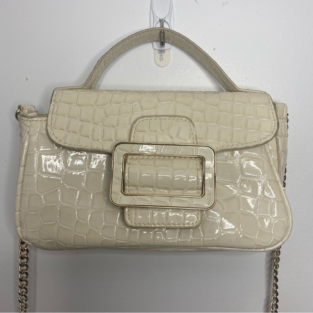 Zara Cream Croc Crossbody Top Handle Bag